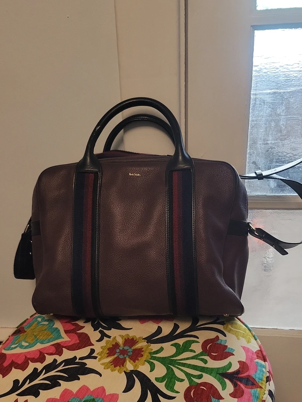 Paul Smith Men's Burgundy Leather Folio Bag with Navy Trim